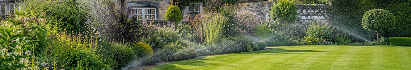 Bespoke garden irrigation system watering a landscaped garden